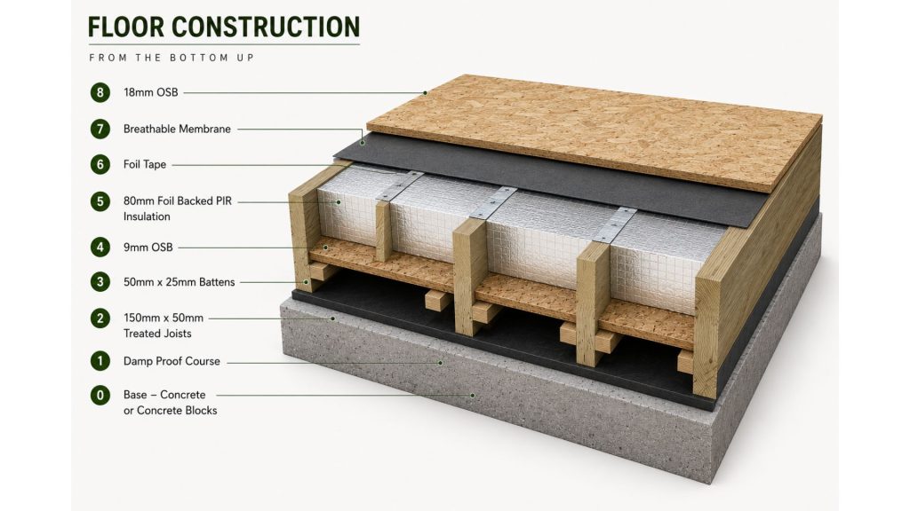Floor construction diagram for bespoke garden buildings